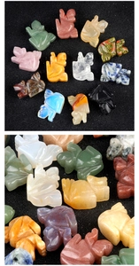 Detailed macro view of assorted natural crystal animal carvings in various gemstones