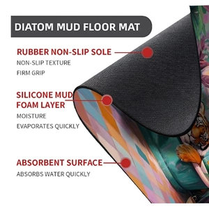 Macro view of triple-layer diatom mud bath mat with non-slip base and tiger pattern