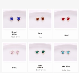 Macro view of crystal heart pendants in six colors with copper trim for DIY jewelry