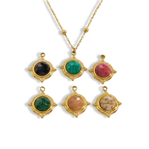 French vintage 14K gold plated titanium necklace set with colorful round natural stones