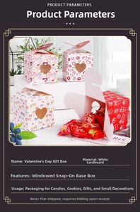 Detailed view of Valentine paper candy boxes with heart window and white cardboard texture