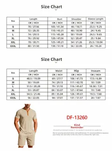 Detailed size guide for men's jacquard two-piece set featuring top and shorts measurements