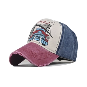 Vintage Istanbul printed baseball cap with distressed brim and tricolor wash design