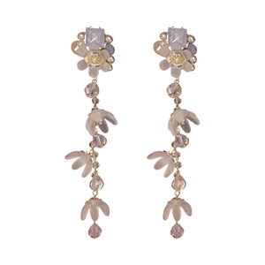 Floral tassel drop earrings with purple crystals and pearls on s925 silver needles