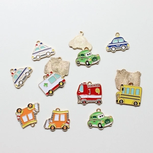 Cartoon alloy enamel car charms featuring police, taxi, and ambulance for DIY jewelry