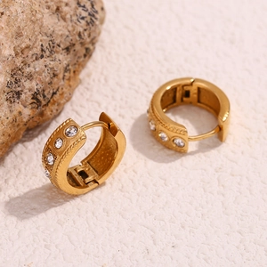 18K gold plated stainless steel hoop earrings with sparkling rhinestones and twist edge