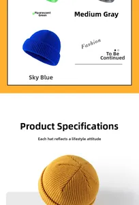 Detailed knit texture of rib-knit beanies in various colors including neon green and grey