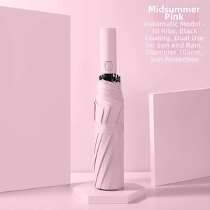 Detail of pink automatic umbrella with 105cm diameter and UV protection coating