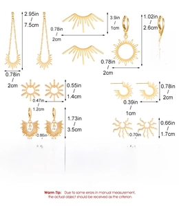Guide détaillé des tailles pour boucles d'oreilles soleil vintage avec mesures en cm et pouces