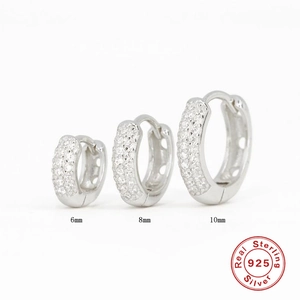 S925 sterling silver multi-row pavé diamond hoop earrings in 6mm, 8mm, 10mm sizes