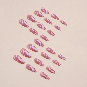 24er Set mandelförmige künstliche Nägel in Rosa mit Farbverlauf und Glitzer-Textur