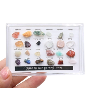 Collection of 24 natural polished crystal and mineral specimens in a labeled clear case