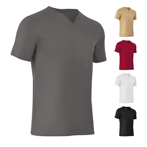 Multi-color selection of men's slim fit V-neck short sleeve t-shirts in classic solid tones