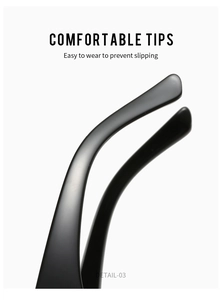 Detail view of ergonomic matte black tips of square sunglasses to prevent slipping