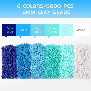 Détail de perles en argile de 6mm en 6 tons bleu et vert, total 6000 pièces pour loisirs créatifs