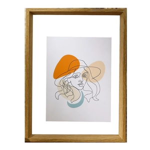 Minimalist A4 double-sided wooden photo frame with abstract female line art and white mat
