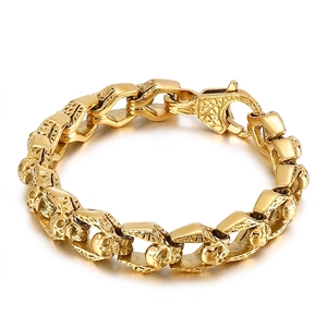 Men Skull Bracelet 316L Stainless Steel Punk Gothic Hip Hop Jewelry Vintage Heavy Link Chain