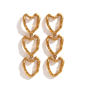 Modern 18K gold plated stainless steel hollow heart drop earrings for women