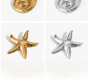 Polished stainless steel seashell and starfish ocean pins in gold and silver finish