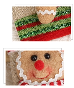 Macro detail of gingerbread handle cover featuring red pom-pom nose and festive sequins