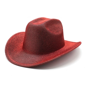 Classic red glitter cowboy hat with wide brim and festive sparkle for party costumes