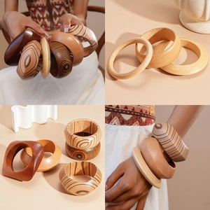 Retro Wood Bracelet Bangle Natural Grain Wooden Rivets Hand Jewelry Bohemian Ethnic Style Vintage Accessory Women Men