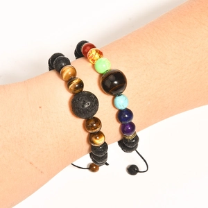 Hand-Woven Adjustable Lava Stone Tiger Eye Beaded Bracelet For Healing Chakra Aromatherapy Diffuser Jewelry Unisex