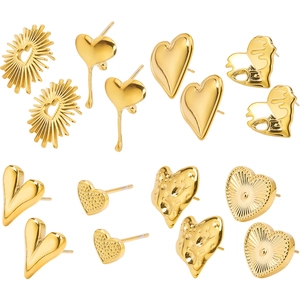 Heart Stud Earrings 304 Stainless Steel Sunburst Molten Liquid Metal Textured Minimalist INS Fashion Jewelry For Women
