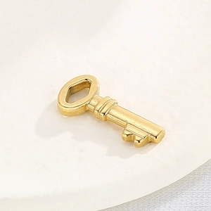 Detailansicht eines minimalistischen goldenen Schlüsselanhängers aus Edelstahl für DIY