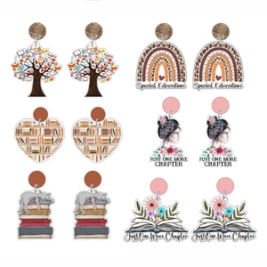 Acrylic Book Earrings For Teachers And Students Cute Cat Rainbow Special Education Studs With Stainless Steel Post