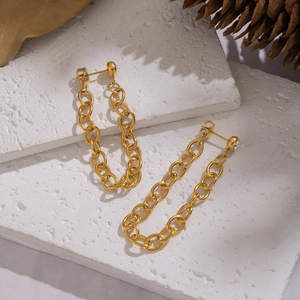 Golden long chain fringe earrings with crystals and polished stainless steel finish