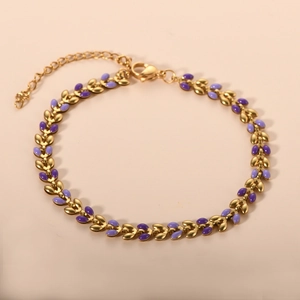 Stainless Steel Olive Leaf Bracelet 18K Gold Plated Enamel Vine Adjustable Extension Chain Jewelry For Women