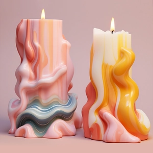 Artistic wave cylinder silicone mold for DIY candles with dripping fluid texture effect