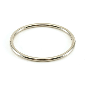 Bracelet jonc en acier inoxydable poli argenté avec fermoir à charnière et fini miroir