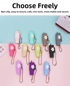 Detailed collection of colorful daisy pattern mini tumbler keychains with bead chains
