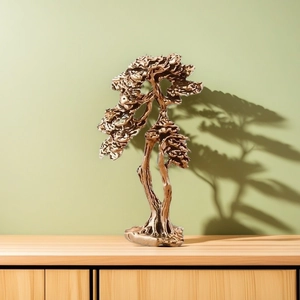 Modern bronze metal pine tree sculpture ornament for minimalist home office decor