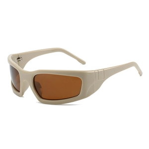 Y2K sporty wrap-around sunglasses with beige frames and brown lenses for outdoor activities