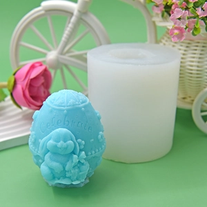 White silicone mold for DIY baking and crafts with a blue celebrate rabbit relief egg
