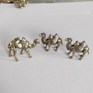 Detailed set of 3 bronze miniature camel figurines with intricate metal carving textures