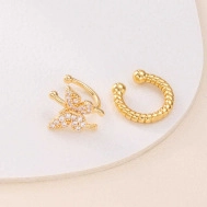 Orecchini a Clip in Rame Placcato Oro Con Zirconia Fiocco Cuore Texture a Corda Per Donna Gioielli di Moda Elegante