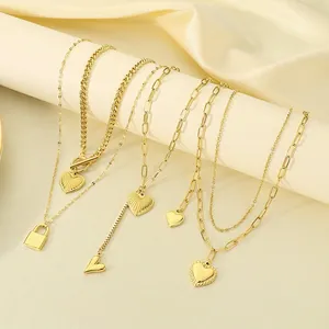 Stainless Steel Double Layered Heart Star Pendant Necklace With Paperclip Chain Elegant Jewelry Gift For Women