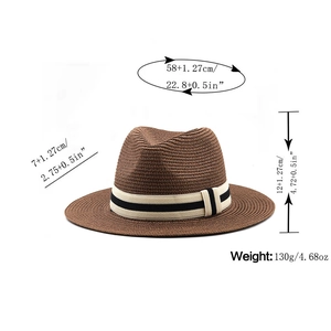 Detailed size specifications of the Panama straw hat with brim and height dimensions