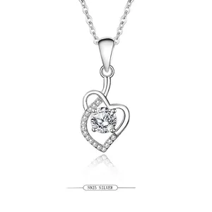 S925 Sterling Silver Heart Pendant Necklace Moissanite Zirconia Inlaid Rose Gold Plated Fashion Jewelry For Women
