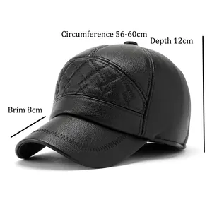 Men's winter PU leather baseball cap with quilted design and warm ear protection