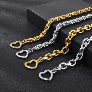Stainless steel O-chain and rope bracelets with heart-shaped clasps in gold and silver