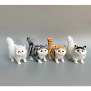 Realistic long-haired plush cats set with detailed facial features and pink noses