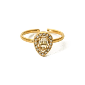 Anello regolabile in acciaio inossidabile placcato oro 18K con zircone bianco a goccia