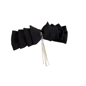 Elegant black lace bow hair clip with silver fringe tassels for women hairstyle