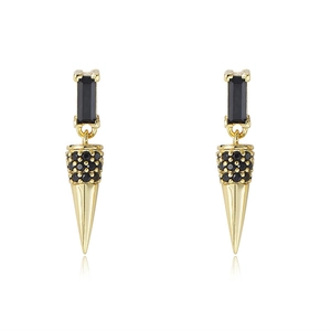 Retro S925 silver punk drop earrings with black zircon cones and geometric accents