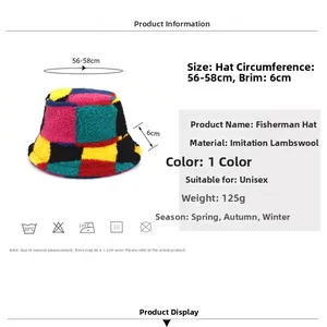 Detailed size specifications for the checkered faux lamb wool bucket hat with measurements